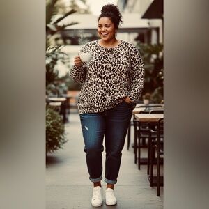 Jessica London Beige Cotton Leopard Print Knit Sweater NWOT Plus Size 30 /32